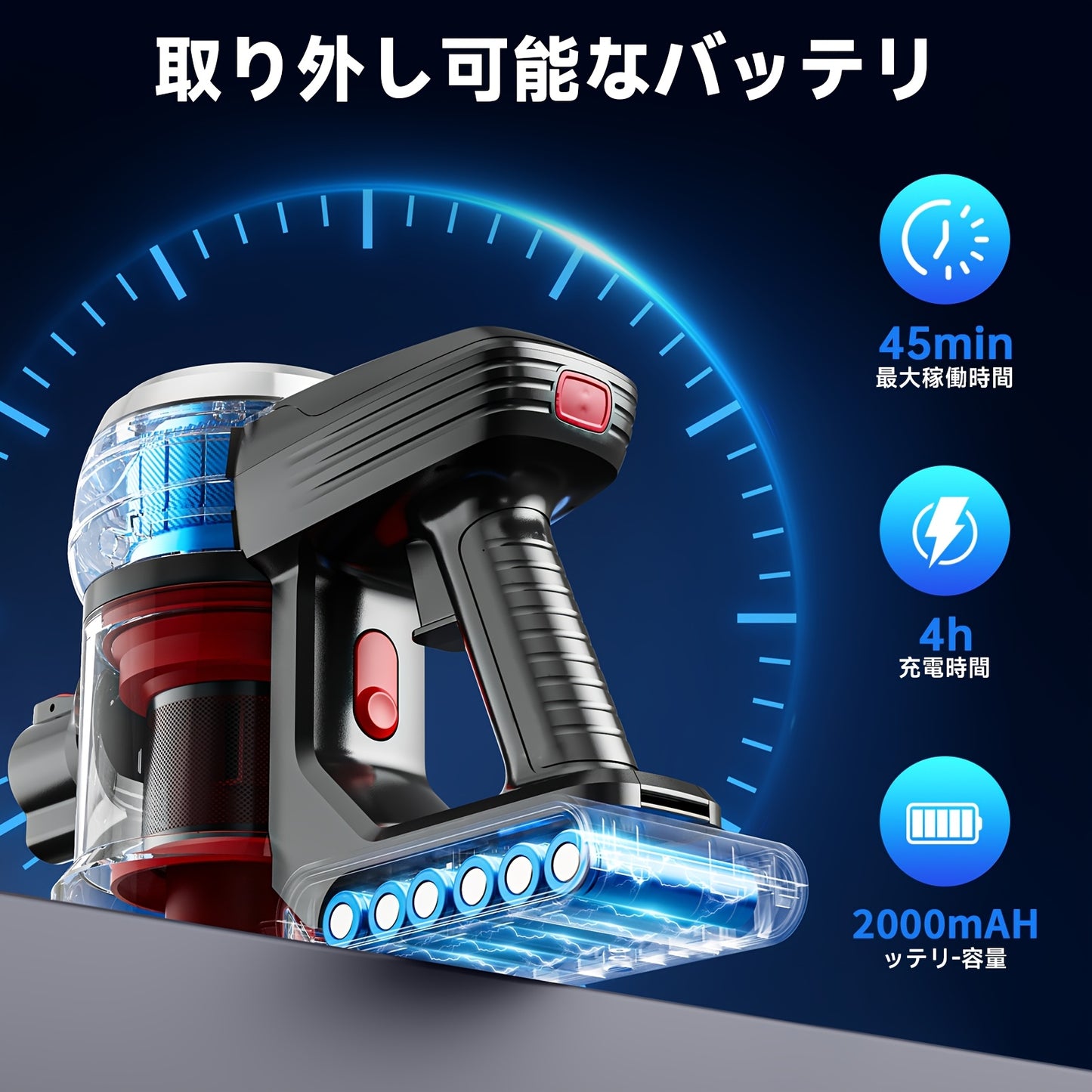 XINSHE A7 30000Pa 強力コードレス掃除機、取り外し可能なバッテリー充電、アップグレードされたフロアブラシ、10段階伸縮ロッド設計、最大運転時間45分、家庭用カーペット、ペットの毛、フローリングに適した家庭用必需品