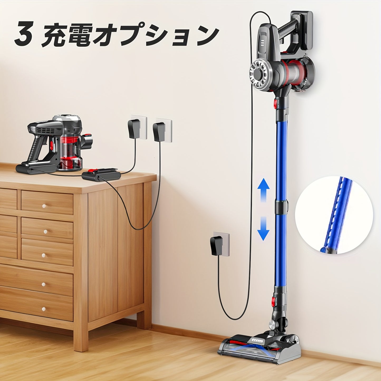 XINSHE A7 30000Pa 強力コードレス掃除機、取り外し可能なバッテリー充電、アップグレードされたフロアブラシ、10段階伸縮ロッド設計、最大運転時間45分、家庭用カーペット、ペットの毛、フローリングに適した家庭用必需品