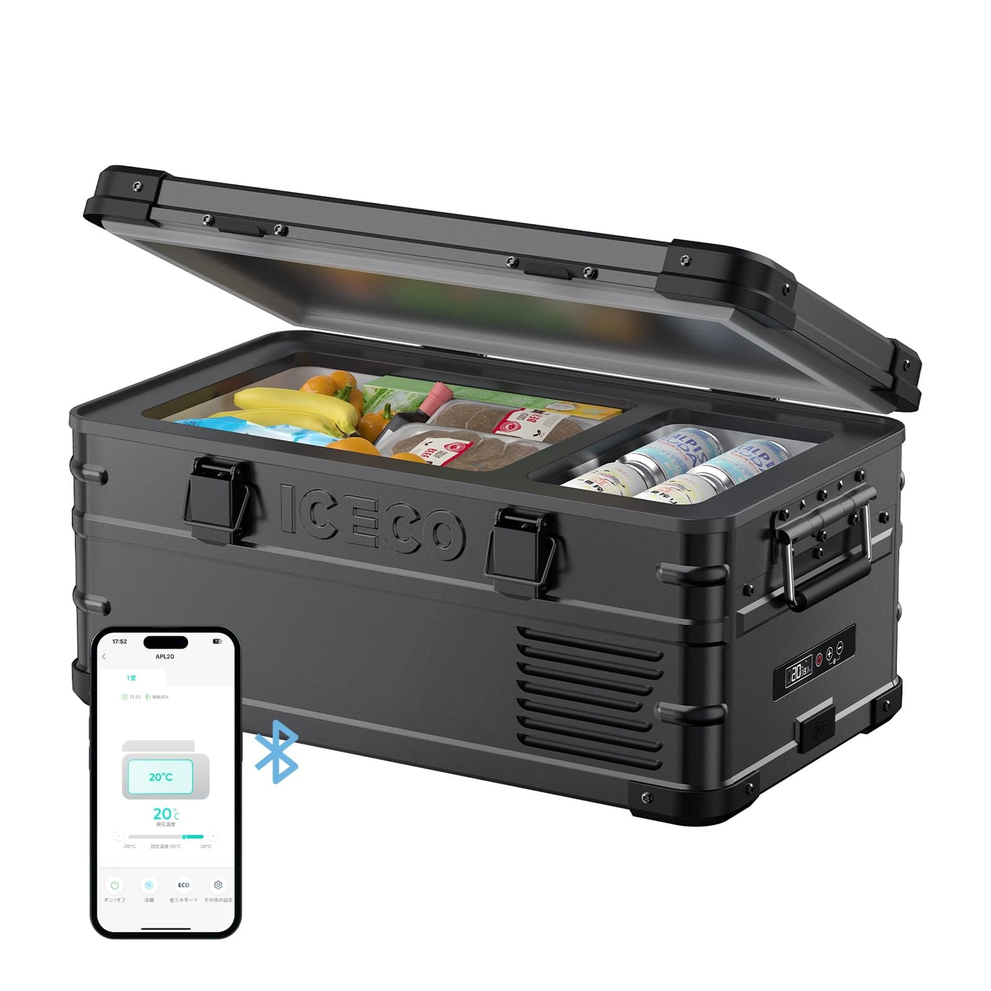 ICECO APL35 アルミ製 ポータブル冷蔵庫20L, 35L -20℃~20℃ 車載冷蔵庫 軽量 5年品質保証 低動作音 急速冷凍 アプリ制御 3WAY電源対応 DC12V/24V AC100V 家 車中泊 アウトドア キャンプ