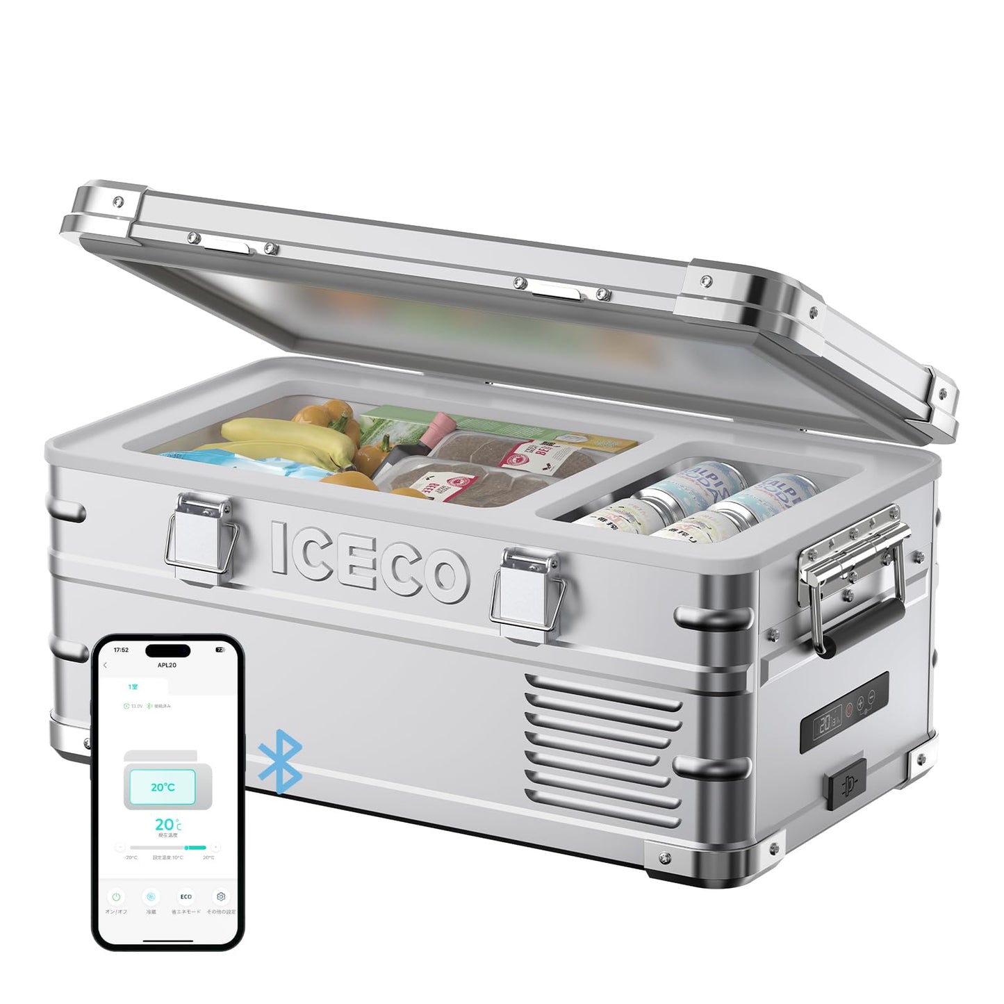 ICECO APL35 アルミ製 ポータブル冷蔵庫20L, 35L -20℃~20℃ 車載冷蔵庫 軽量 5年品質保証 低動作音 急速冷凍 アプリ制御 3WAY電源対応 DC12V/24V AC100V 家 車中泊 アウトドア キャンプ