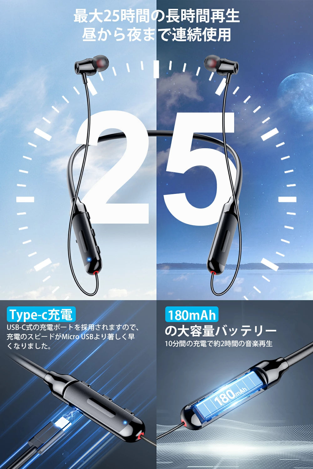 次世代ネックバンド型 イヤホンイヤホン Bluetooth5.3 Bluetooth 首掛け イヤホン ネックバンド ワイヤレスイヤホン 首掛け イヤホン スポーツ防水 IPX7防水