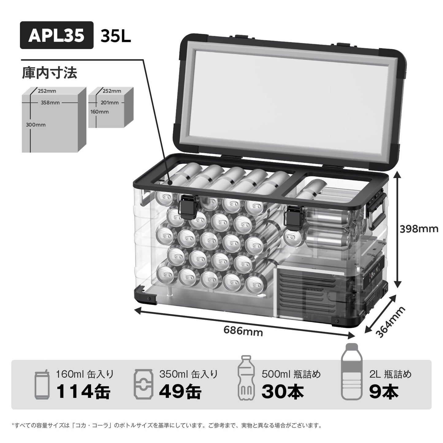 ICECO APL35 アルミ製 ポータブル冷蔵庫20L, 35L -20℃~20℃ 車載冷蔵庫 軽量 5年品質保証 低動作音 急速冷凍 アプリ制御 3WAY電源対応 DC12V/24V AC100V 家 車中泊 アウトドア キャンプ