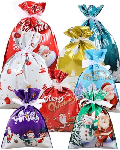 クリスマス ラッピング袋 8枚入 3サイズ(S~L) グリーティングバッグ 小 中 大 ビニール プレゼント 袋
