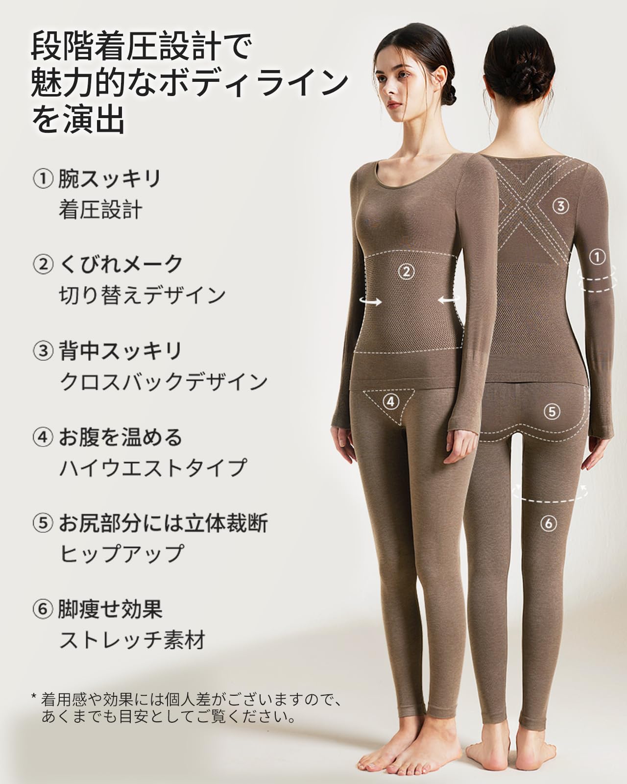 あったかインナー レディース 上下セット 【X型構造・腹部を引き締める・ヒップアップ】 防寒着 肌着