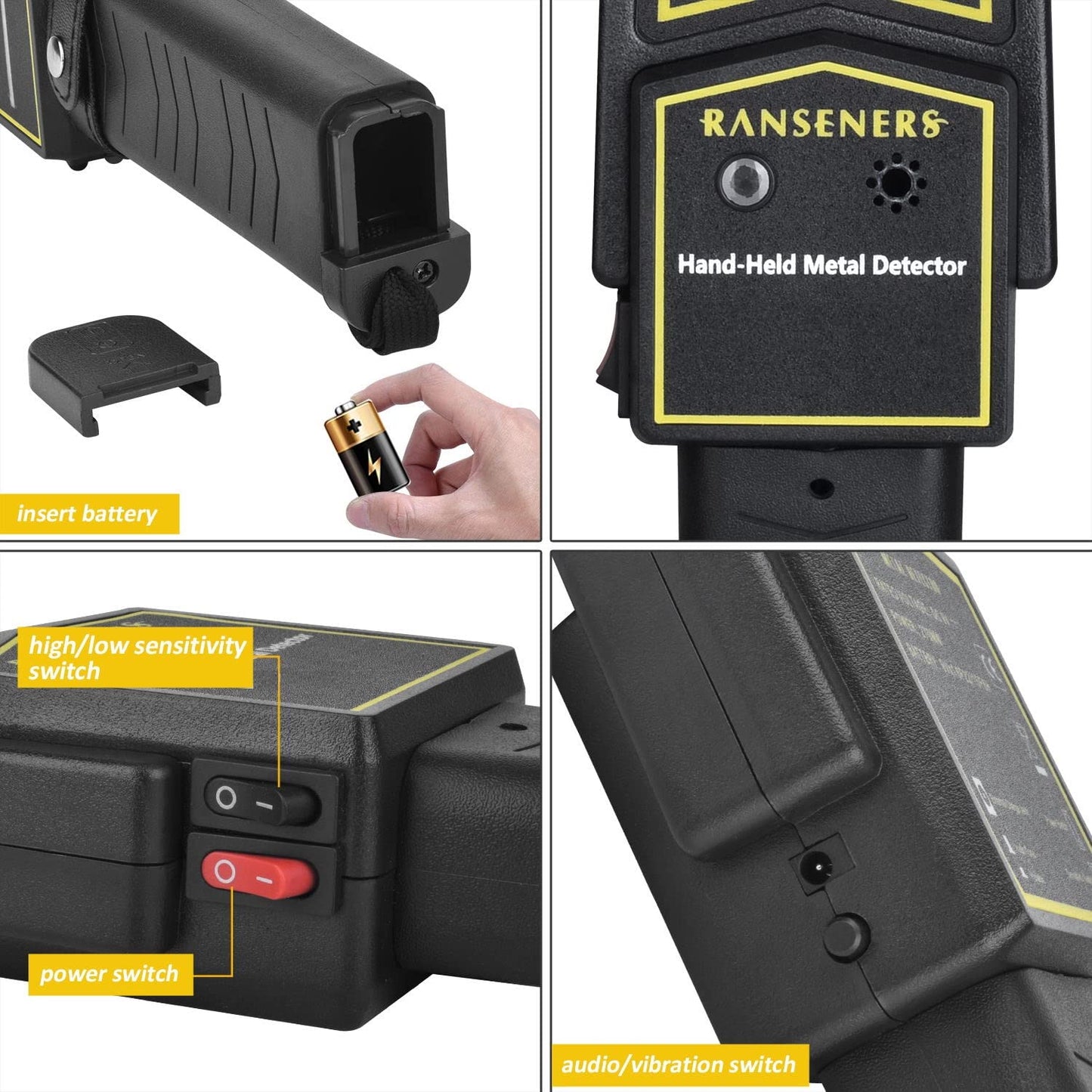 R RANSENERS ハンドヘルド金属探知機ピンポインター - 大人と子供のための金属探知機、ライトなし (MD-3003B1)