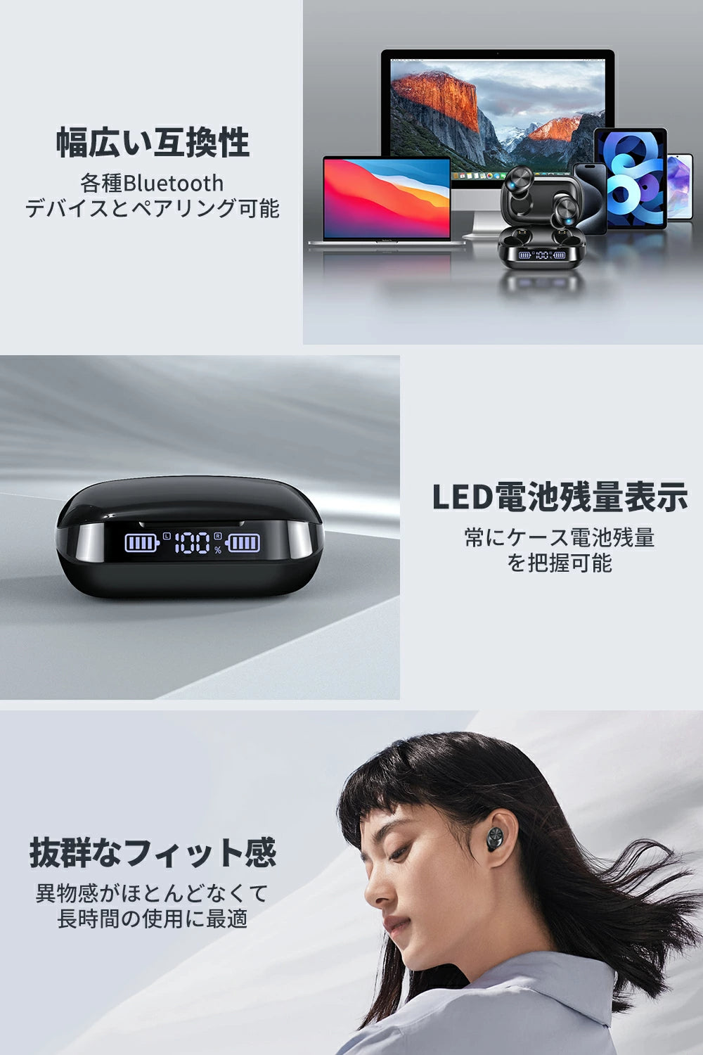 KYH ワイヤレスイヤホン【2025革新設計】 bluetooth イヤホン 48時間連続再生 ブルートゥース イヤホン Hi-Fi高音質 小型軽量 IPX7防水 Bluetooth5.4 LEDディスプレイ AAC/SBC片耳/両耳イヤホン bluetooth ENCノイズキャンセリング