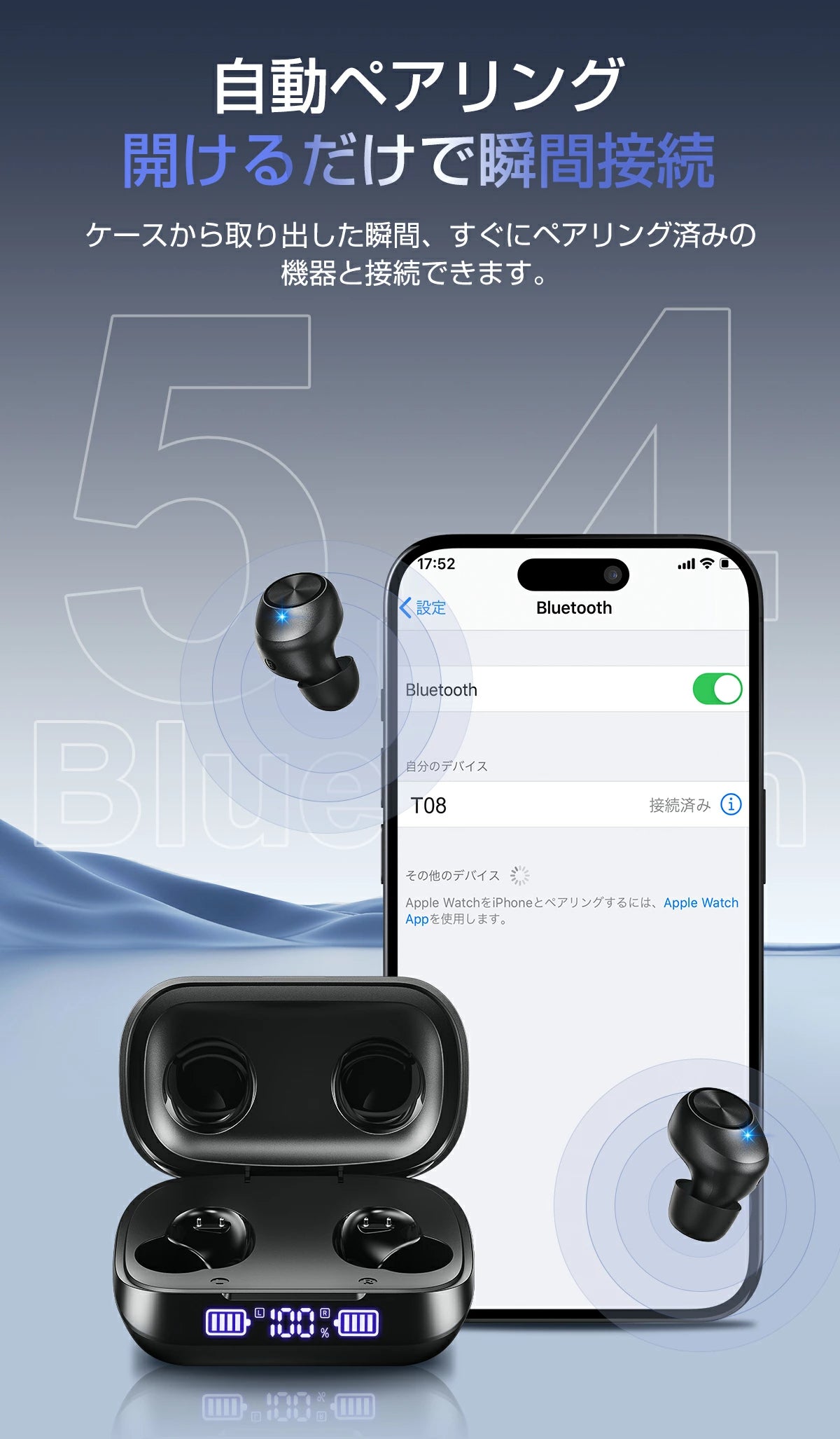 KYH ワイヤレスイヤホン【2025革新設計】 bluetooth イヤホン 48時間連続再生 ブルートゥース イヤホン Hi-Fi高音質 小型軽量 IPX7防水 Bluetooth5.4 LEDディスプレイ AAC/SBC片耳/両耳イヤホン bluetooth ENCノイズキャンセリング