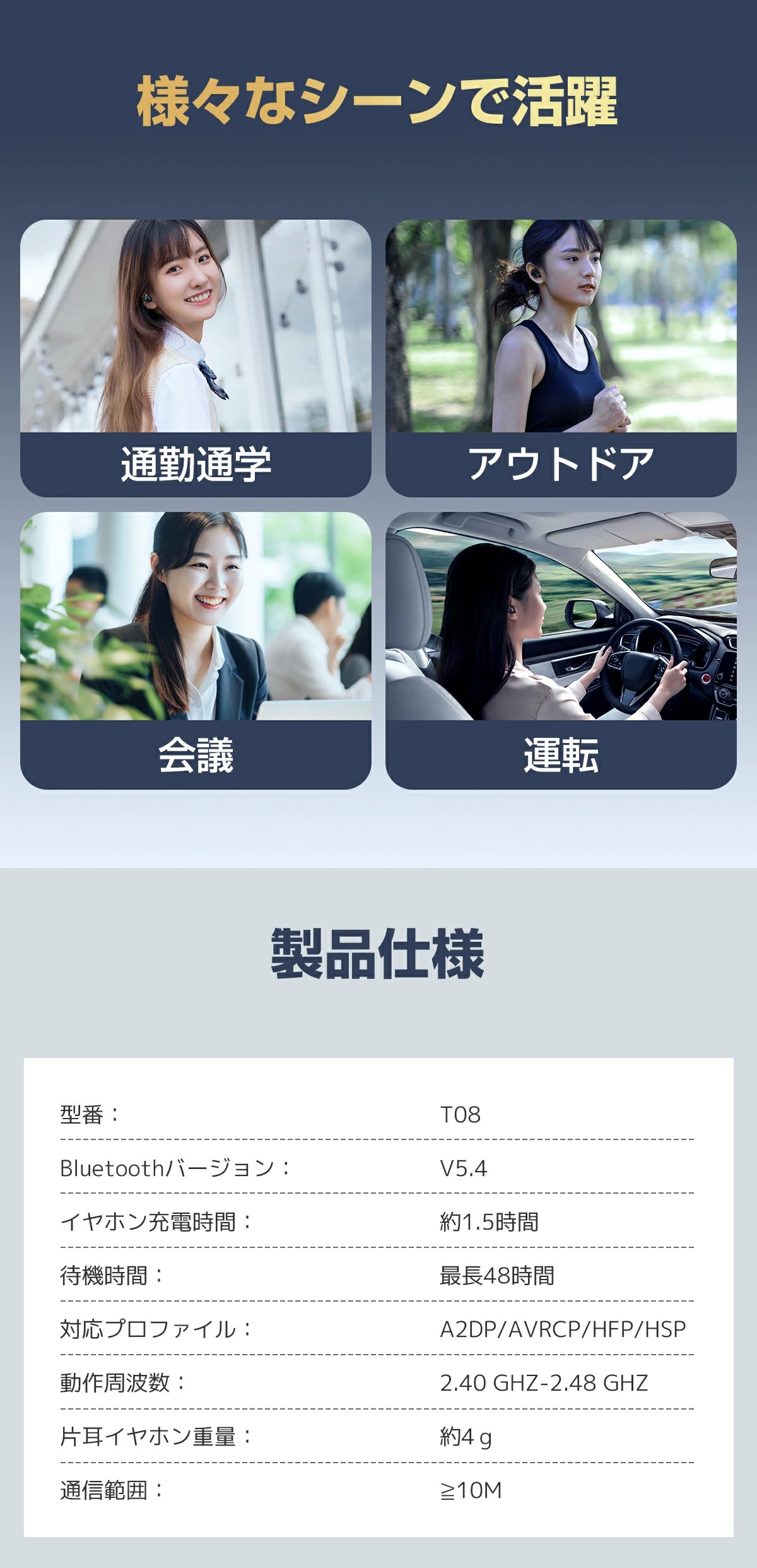KYH ワイヤレスイヤホン【2025革新設計】 bluetooth イヤホン 48時間連続再生 ブルートゥース イヤホン Hi-Fi高音質 小型軽量 IPX7防水 Bluetooth5.4 LEDディスプレイ AAC/SBC片耳/両耳イヤホン bluetooth ENCノイズキャンセリング