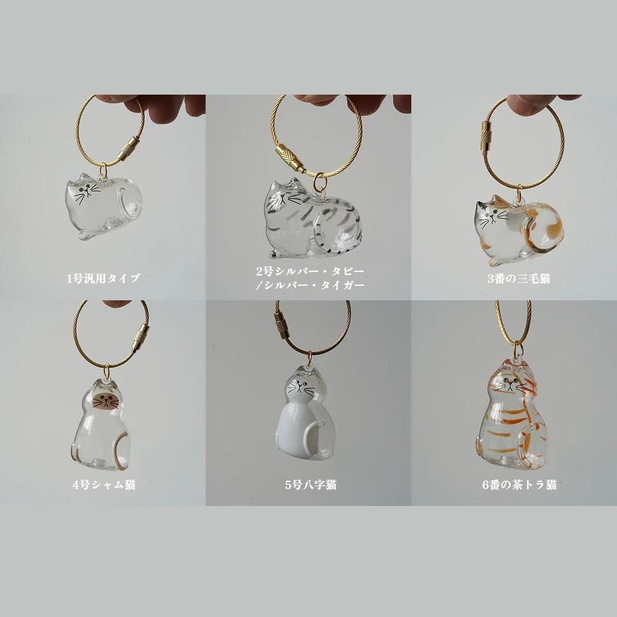 うちの子のけだまだま 全6種セット アクリル猫の毛皮ロープペットヘアコレクションコンテナ付きディスプレイケースペットの記念品用キーチェーンペンダントオフィス・家庭用 愛猫家のための便利でおしゃれな小物