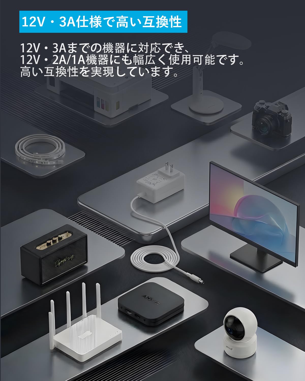 ACアダプター 12V 3A DC12V 電源アダプター 5.5mm×2.1mm 最大出力36W PSE認証済 AC100-240V センタープラス 保護機能付き LEDテープライト/監視カメラ/ルーター/モニター/スピーカー給電用 充電器