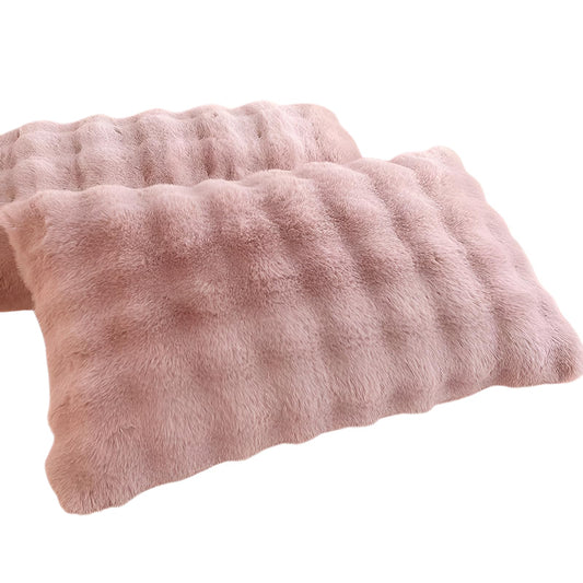 枕カバー ラビットファー 2PCSセット ピローケース もこもこ かわいい フランネル 48×74cm 秋冬用 暖かい 毛布 枕ケース 柔らかい 洗える お手入れ簡単 インテリア 寒さ対策