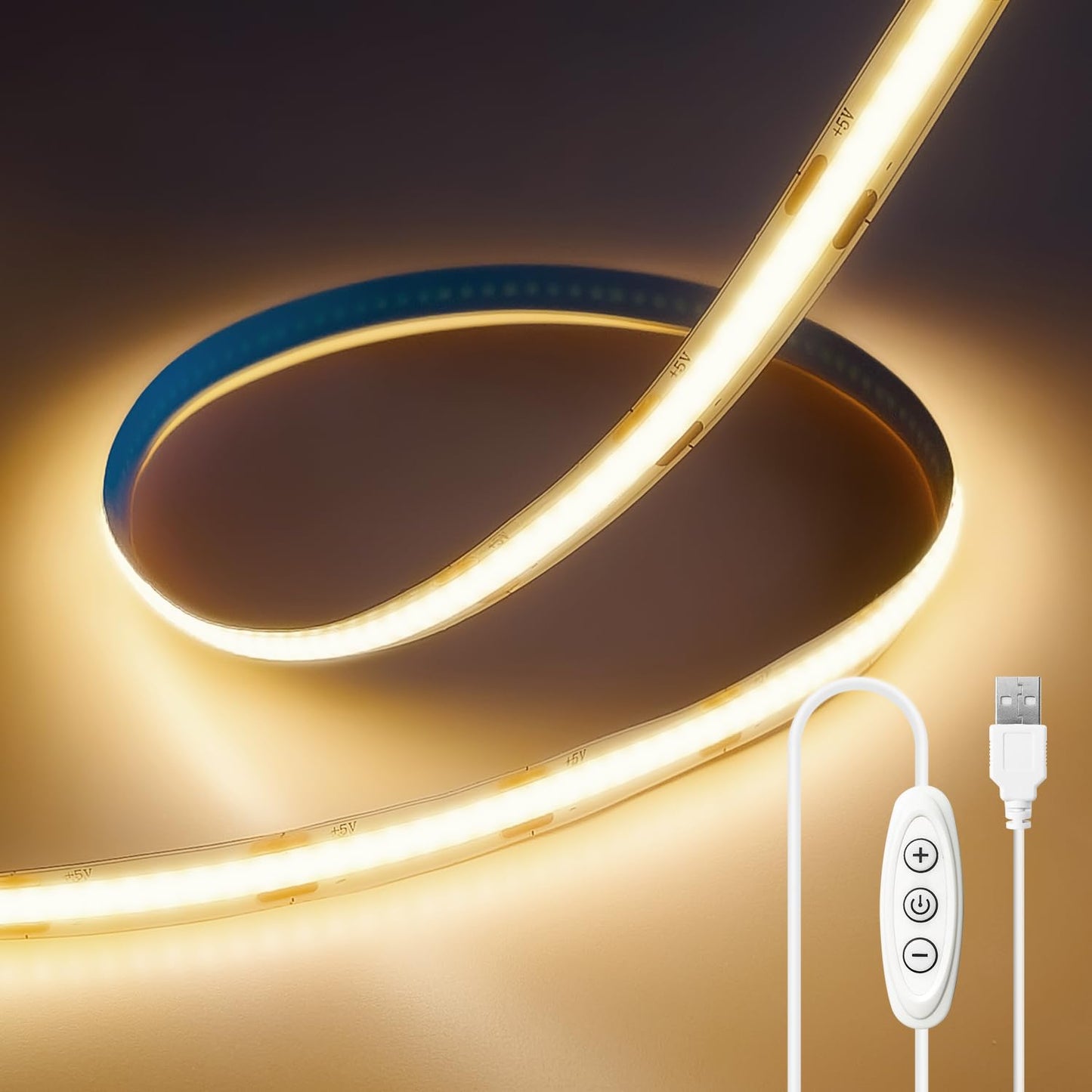 ledテープライト COB 高密度 高輝度 320LEDs/m アダプター・調光器付き 24V 10M カット可能 両面テープ設置 テープライト cob 昼光色