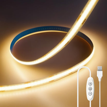 ledテープライト COB 高密度 高輝度 320LEDs/m アダプター・調光器付き 24V 10M カット可能 両面テープ設置 テープライト cob 昼光色