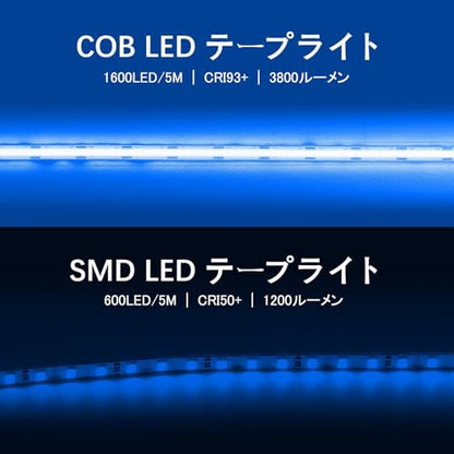 ledテープライト COB 高密度 usb給電 2m テープ照明 10段階調光 320LEDs/m カット可能 両面テープ設置 高輝度 テープライト ブルー