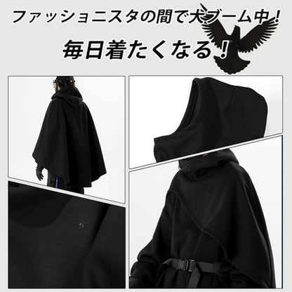 マント パーカー メンズ ポンチョパーカー フード付き 秋服 冬服 マント風コート ゆったり アウター 裏起毛 厚手 防寒