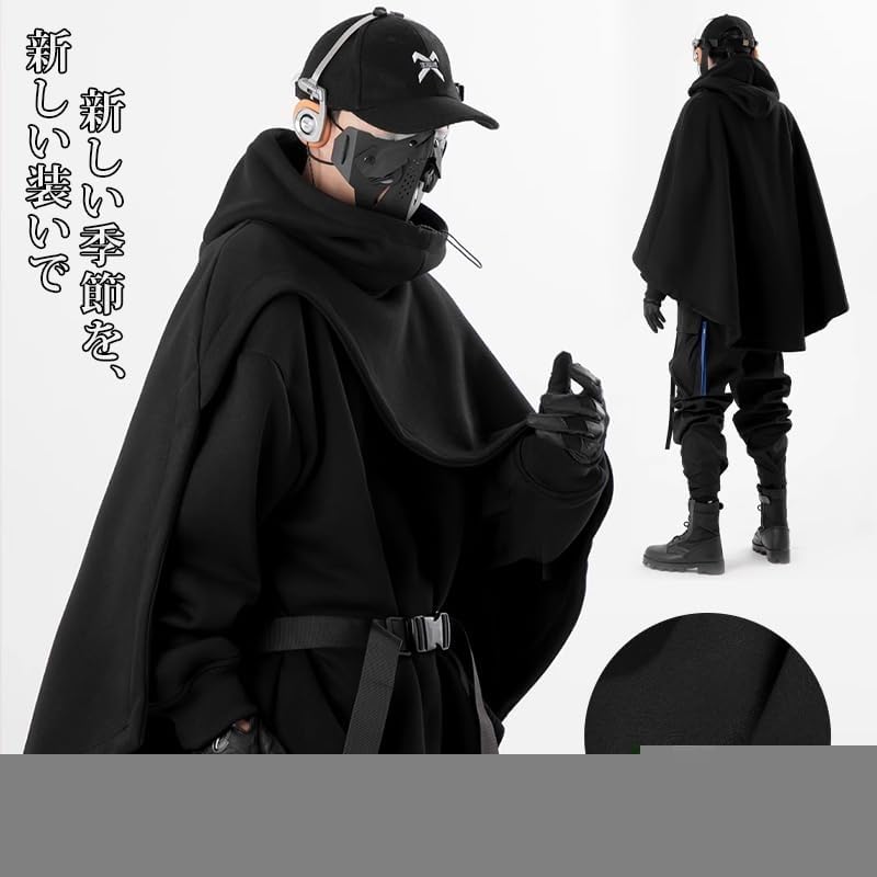 マント パーカー メンズ ポンチョパーカー フード付き 秋服 冬服 マント風コート ゆったり アウター 裏起毛 厚手 防寒