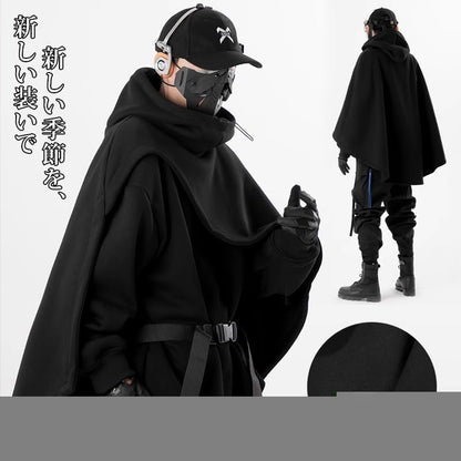 マント パーカー メンズ ポンチョパーカー フード付き 秋服 冬服 マント風コート ゆったり アウター 裏起毛 厚手 防寒