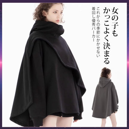 マント パーカー メンズ ポンチョパーカー フード付き 秋服 冬服 マント風コート ゆったり アウター 裏起毛 厚手 防寒