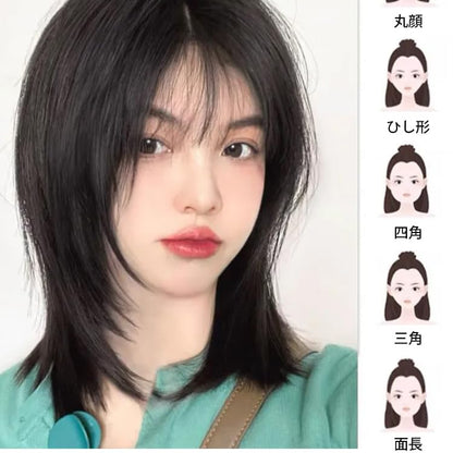 ウィッグ ショート レディース 前髪 カツラ セミロング ファッション フルウイッグ ウルフカット 中位長