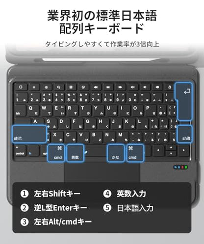 ipad ケース 第9世代 キーボード JIS日本語配列 10.5＆10.2インチ 人間工学 ipad キーボード 第9世代 無階段調整スタンド付き iPadAir3/Pro 10.5インチに対応