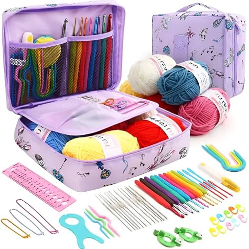 編み物 初心者 キット 59点式 かぎ針編み かぎ針セット 大人の初心者向け 毛糸+フック付属品一式 必要な道具全て付属 手芸 ニット 帽子 小物