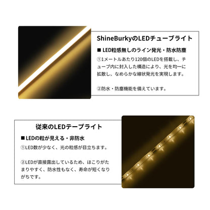 ledテープライト usb IP67防水 テープライト 3m 5v ホワイト チューブライト 6000K CRI93+ 高輝度 調光可能 切断可能 ledテープ 両面テープ