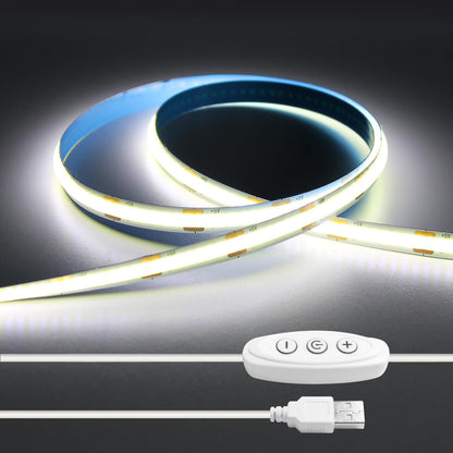 ledテープライト COB USBライト 高密度 入電電圧5v 320LEDs/m 調光可能 カット可能 両面テープ設置 幅8mm 飾り用 昼光色テープライト 2M