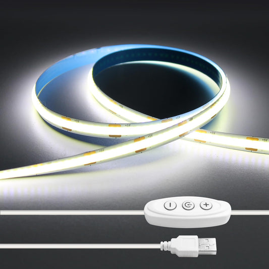 ledテープライト COB USBライト 高密度 入電電圧5v 320LEDs/m 調光可能 カット可能 両面テープ設置 幅8mm 飾り用 昼光色テープライト 2M