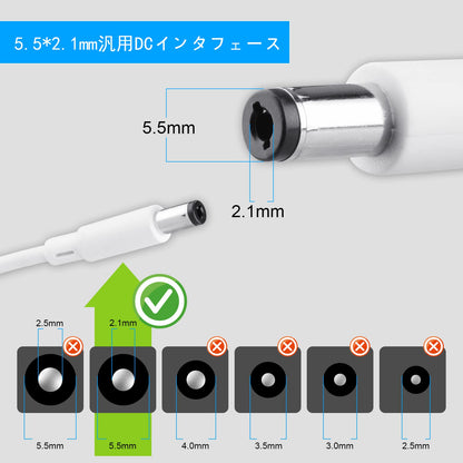 ACアダプター 12v 3A DC 入力電圧AC100-240V 最大出力36W センタープラス 外径5.5mm×内径2.1mm 保護機能付き スイッチング式 電源