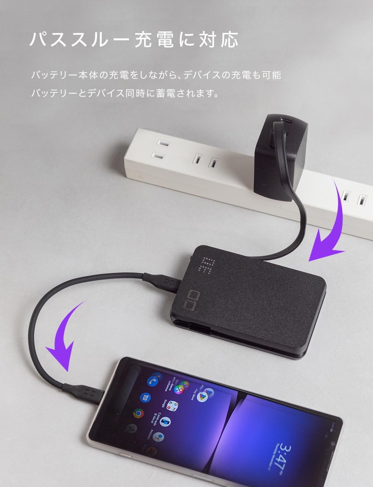 CIO モバイルバッテリー ケーブル内蔵 [薄さ 18mm] タイプC 30W 10000mAh 軽量 小型 薄型 iPhone 15 / Android/Macbook/ノートPC/iPad用 USB Type-C 急速充電 SMARTCOBY Pro SLIM Cable 35W (ブラック)