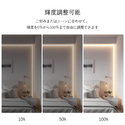 ledテープライト COB 高密度 高輝度 320LEDs/m アダプター・調光器付き 12V 5M カット可能 両面テープ設置