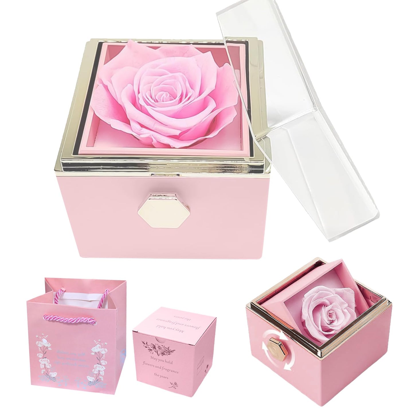 反転ジュエリー収納ボックス 宝石箱を回転  ギフトボックス ケース 花 プロポーズ クリスマス 誕生日 記念日 バレンタインデー ソープフラワー プレゼント