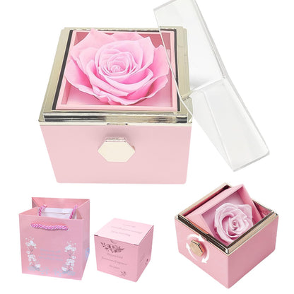反転ジュエリー収納ボックス 宝石箱を回転  ギフトボックス ケース 花 プロポーズ クリスマス 誕生日 記念日 バレンタインデー ソープフラワー プレゼント
