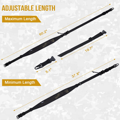 2点式スリング サバゲー スリング・ストラップ 1インチ幅キャリング・ストラップ 交換可能なHKスタイル・スナップ・フック付き 56インチから70インチまで長さ調節可能