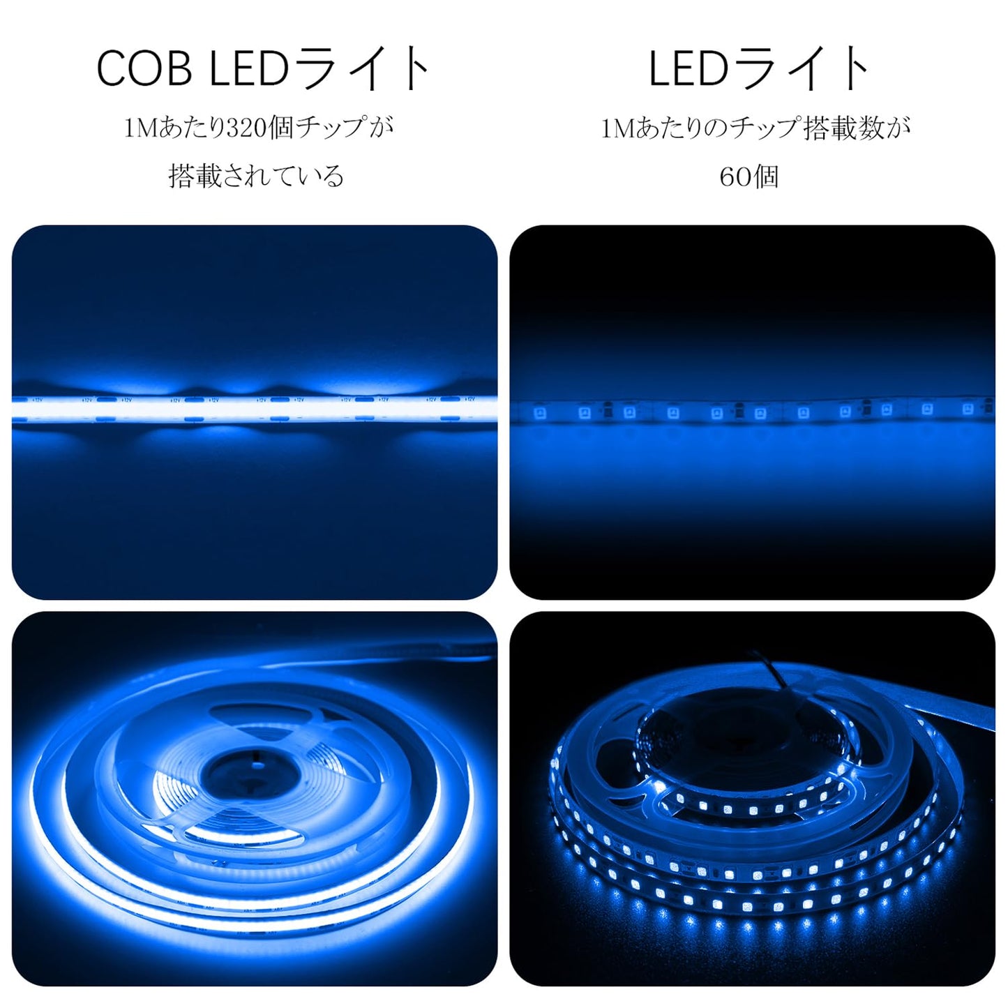 ledテープライト 5m 12v テープライト 昼光色 ledテープ 高輝度 CRI93+ 幅8mm 両面テープ 間接照明 切断可能 320LEDs/m