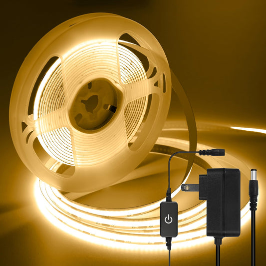 ledテープライト COB 高密度 高輝度 320LEDs/m アダプター・調光器付き 12V 5M カット可能 両面テープ設置