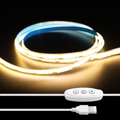ledテープライト COB USBライト 高密度 入電電圧5v 320LEDs/m 調光可能 カット可能 両面テープ設置 幅8mm 飾り用 昼光色テープライト 2M