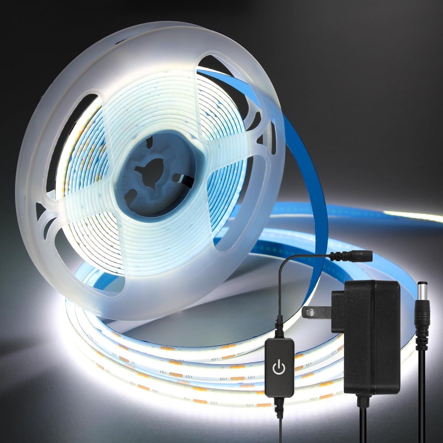 ledテープライト 5m 12v テープライト 昼光色 高輝度 CRI93+ 幅8mm PSE認証済みアダプター・調光器付き 両面テープ 間接照明 切断可能 320LEDs/m 寝室/お部屋/店舗/コレクション/看板照明