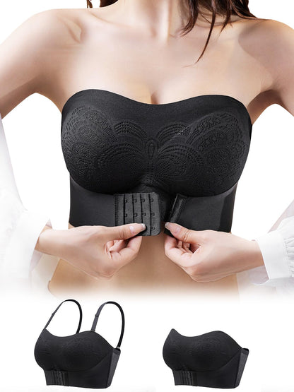 ストラップレスブラ 落ちない チューブトップ ぶら【ノンワイヤー ・しっかり安定・三重滑り止め】 紐なしブラ