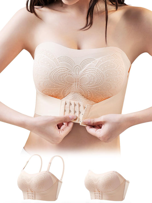 ストラップレスブラ 落ちない チューブトップ ぶら【ノンワイヤー ・しっかり安定・三重滑り止め】 紐なしブラ