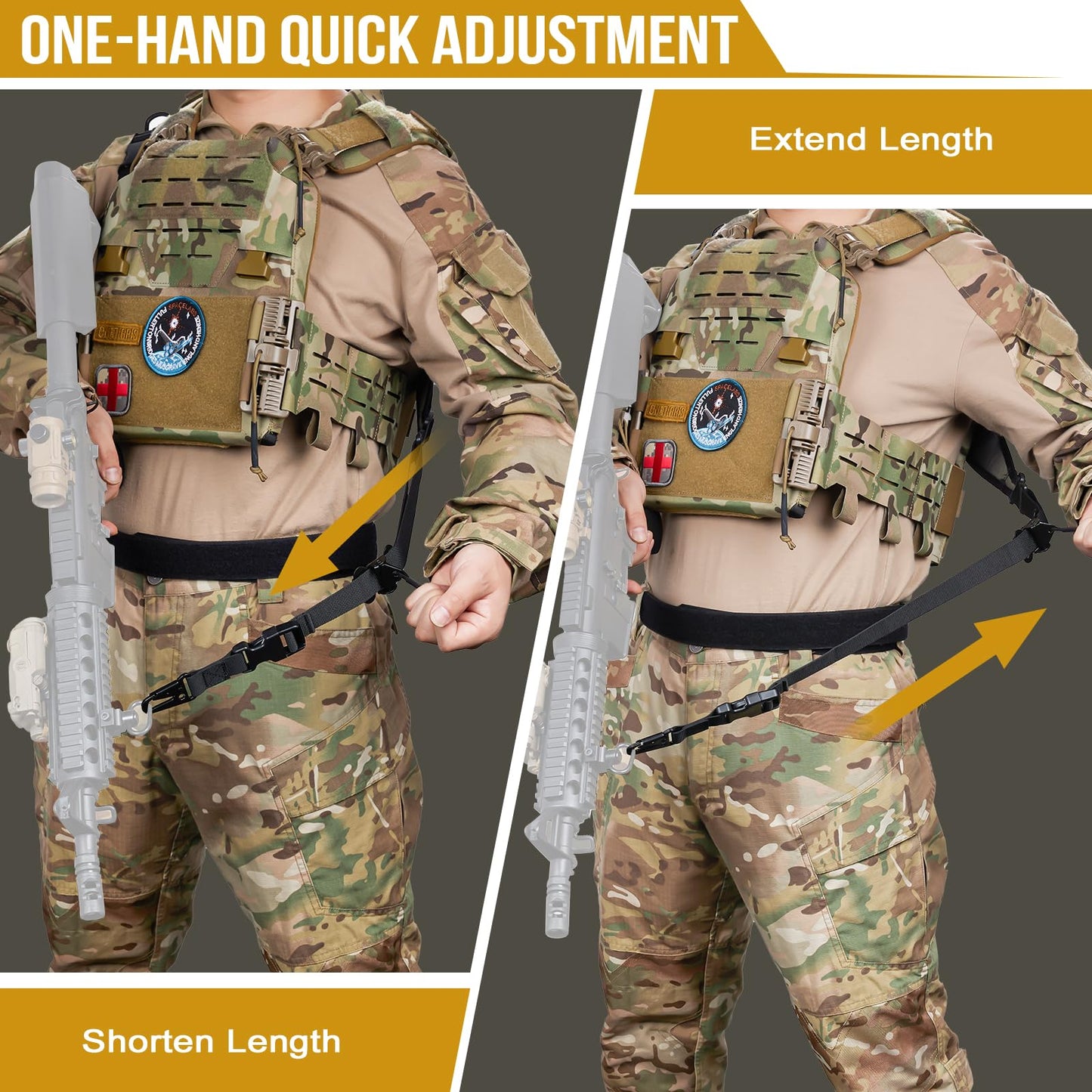 2点式スリング サバゲー スリング・ストラップ 1インチ幅キャリング・ストラップ 交換可能なHKスタイル・スナップ・フック付き 56インチから70インチまで長さ調節可能