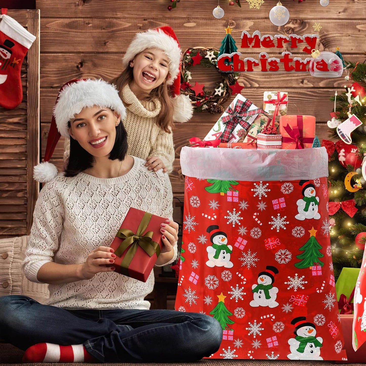 クリスマス ラッピング袋 特大 91x112CM グリーティングバッグ かわいい プレゼント ギフト袋 おしゃれ ロープ シール 付き