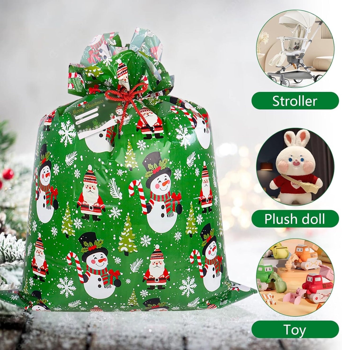 クリスマス ラッピング袋 特大 91x112CM グリーティングバッグ かわいい プレゼント ギフト袋 おしゃれ ロープ シール 付き