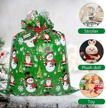 クリスマス ラッピング袋 特大 91x112CM グリーティングバッグ かわいい プレゼント ギフト袋 おしゃれ ロープ シール 付き