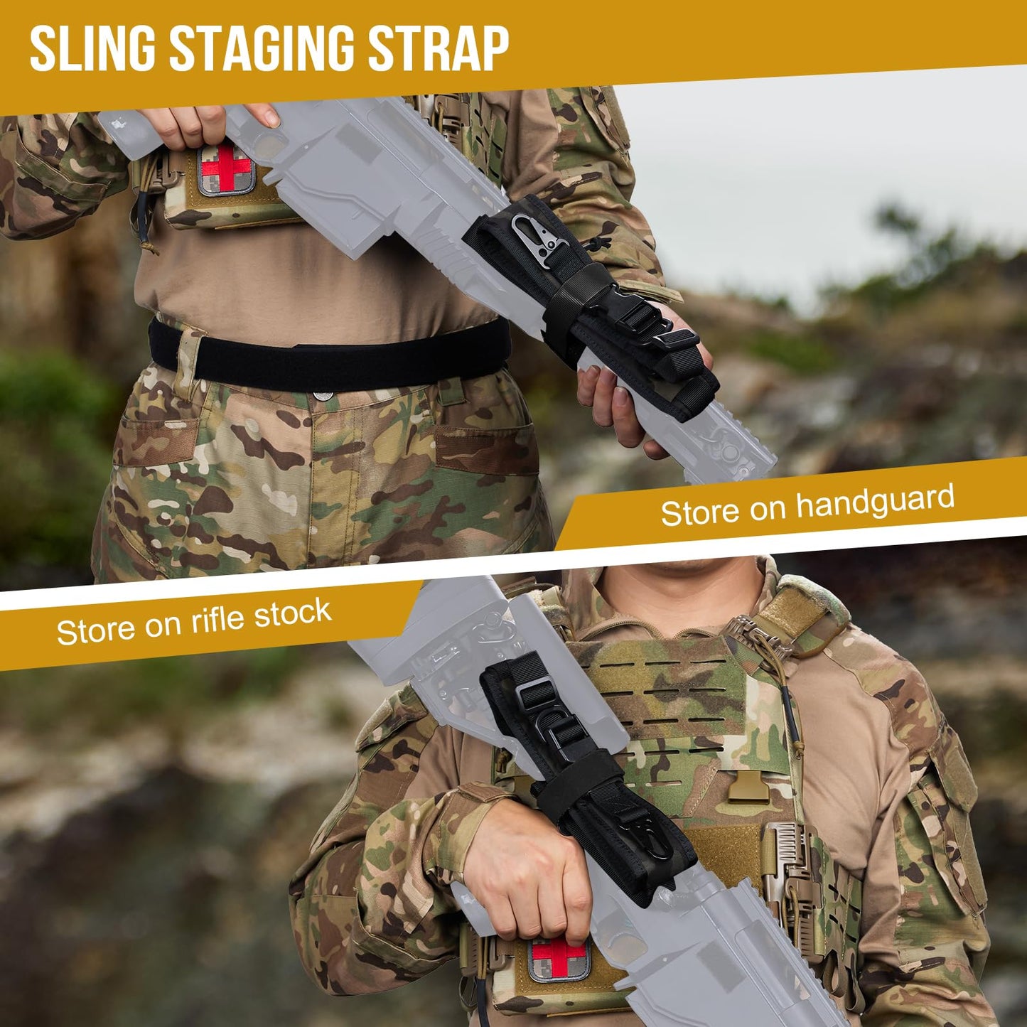 2点式スリング サバゲー スリング・ストラップ 1インチ幅キャリング・ストラップ 交換可能なHKスタイル・スナップ・フック付き 56インチから70インチまで長さ調節可能
