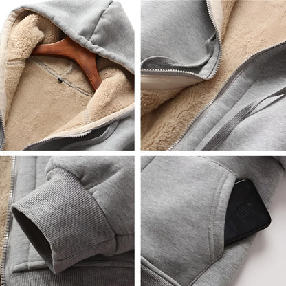 レディースボアパーカー ルーズフィット 厚手裏起毛 前開きフード付き 3シーズン対応