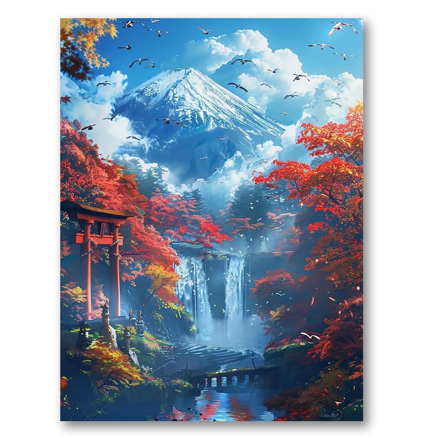ダイヤモンドアート キット大人用 富士山 ダイヤモンドアート風景 ラウンドフルドリルクリスタルラインストーンクラフトホームウォール装飾のための宝石芸術 30x40 cm