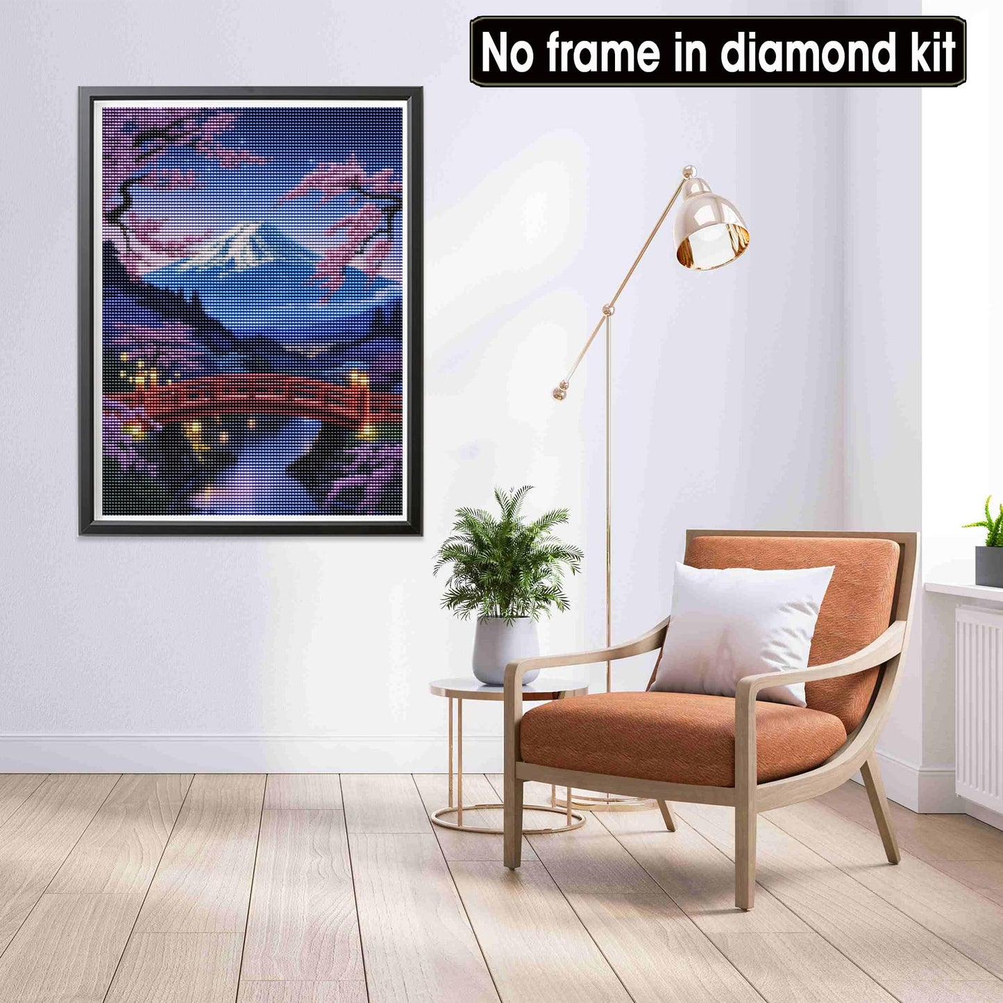 ダイヤモンドアート キット大人用, 富士山を背景にした日本の夜の風景 ダイヤモンドアート, 桜の花のランタンと星空 ラウンドフルドリルクリスタルラインストーンクラフトホームウォール装飾のための宝石芸術 30x40 cm