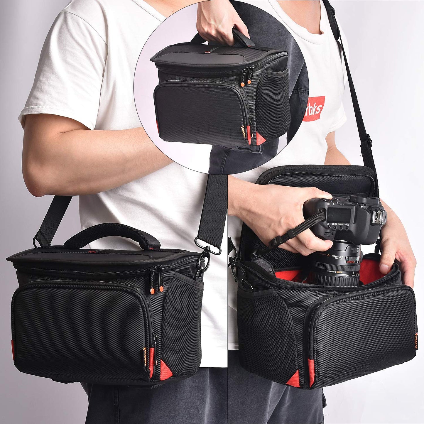 カメラバッグ ショルダー カメラケース ナイロン製 (Red, X-Large)