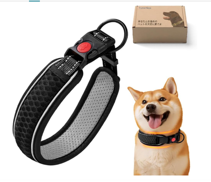 首輪 トレーニング首輪 散歩用 サンドイッチネット地 + 合金金具 首回り広幅デザイン（首へ優しい） 弾力性あり柔らかい 軽量 着用簡単